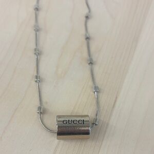 Gucci Silver Barrel Logo Pendant Necklace